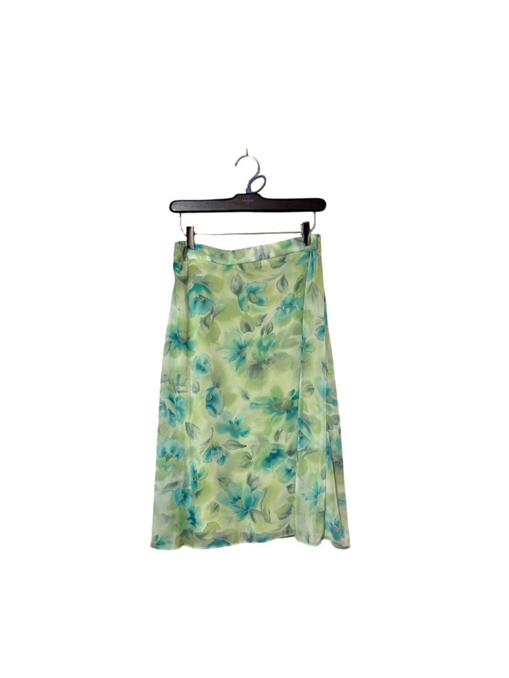 Floral Midi Skirt With Blue & Green Print‎ Size 16 Elastic Cottage Fairy Career